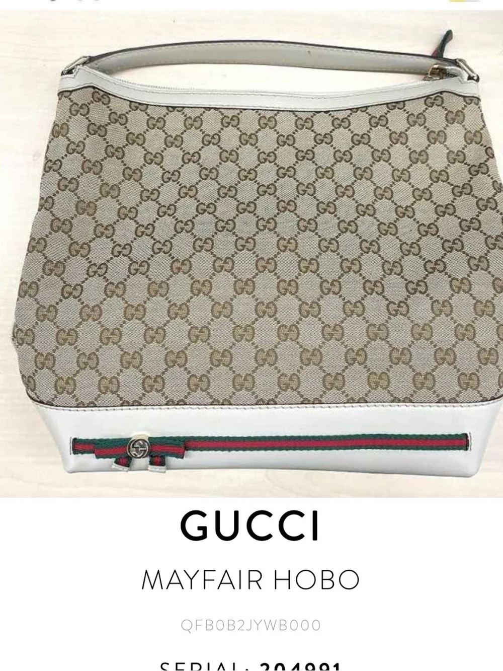 Gucci Beige GG Canvas Shoulder Bag with White Trim and Web Stripe